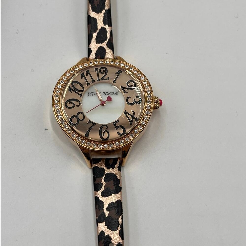 Betsey Johnson Women's Leopard-Print Leather Strap Pave 32mm BJO0251-01 Watch